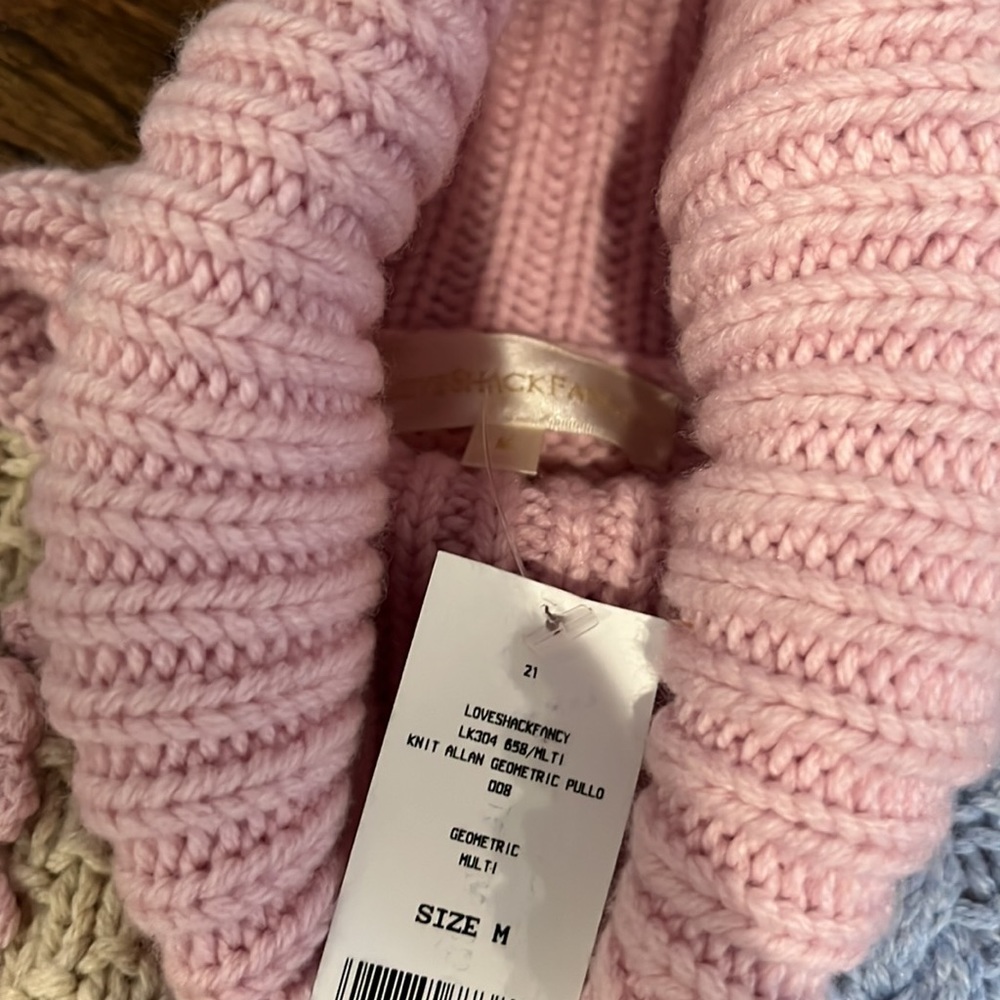 Nwt Loveshackfancy Allan Patchwork Pink Sweater M - image 4